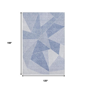 HomeRoots 10' X 14' Sky Blue & Ivory Geometric Washable Area Rug - UV Protected, Stylish & Durable for Homes 653332