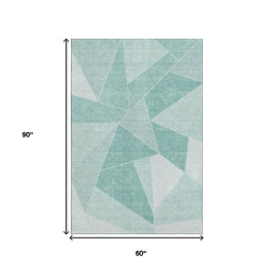 HomeRoots 5' X 8' Stylish Teal & Ivory Geometric Area Rug – Durable, Washable, UV Protected for Modern Homes! 653334