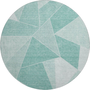 HomeRoots 8' Teal And Ivory Geometric Round Rug - Washable, UV-Protected, Soft, and Stylish for Any Space 653335