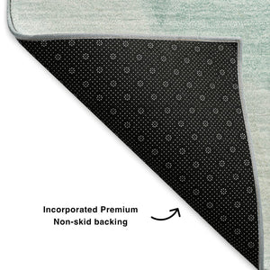 HomeRoots 8' Teal And Ivory Geometric Round Rug - Washable, UV-Protected, Soft, and Stylish for Any Space 653335