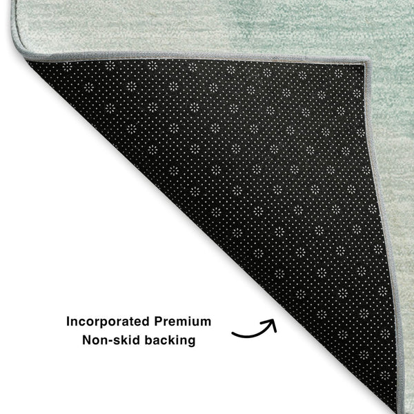 HomeRoots 8' Teal And Ivory Geometric Round Rug - Washable, UV-Protected, Soft, and Stylish for Any Space 653335