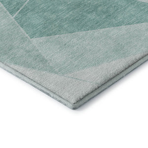 HomeRoots 8' Teal And Ivory Geometric Round Rug - Washable, UV-Protected, Soft, and Stylish for Any Space 653335
