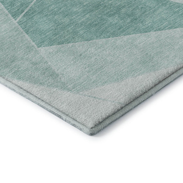 HomeRoots 8' Teal And Ivory Geometric Round Rug - Washable, UV-Protected, Soft, and Stylish for Any Space 653335
