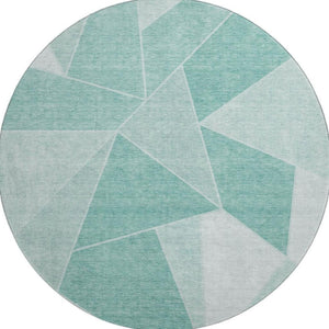 HomeRoots 8' Teal And Ivory Geometric Round Rug - Washable, UV-Protected, Soft, and Stylish for Any Space 653335