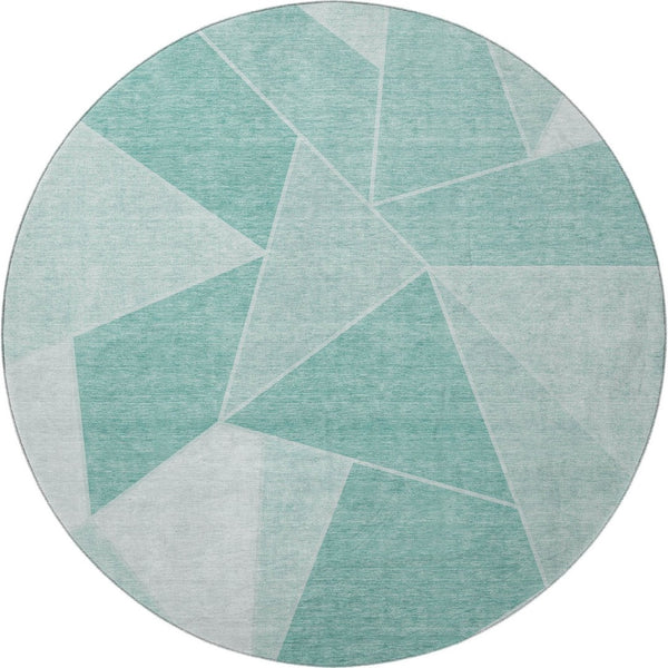 HomeRoots 8' Teal And Ivory Geometric Round Rug - Washable, UV-Protected, Soft, and Stylish for Any Space 653335