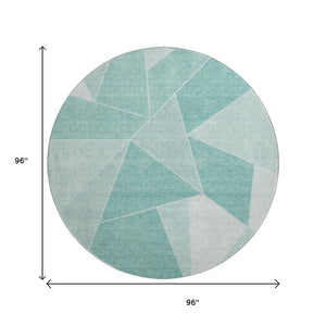 HomeRoots 8' Teal And Ivory Geometric Round Rug - Washable, UV-Protected, Soft, and Stylish for Any Space 653335