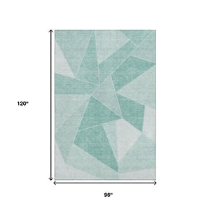 HomeRoots 8' X 10' Modern Teal and Ivory Geometric Area Rug - Washable, UV Protected, Stain Resistant Design 653336
