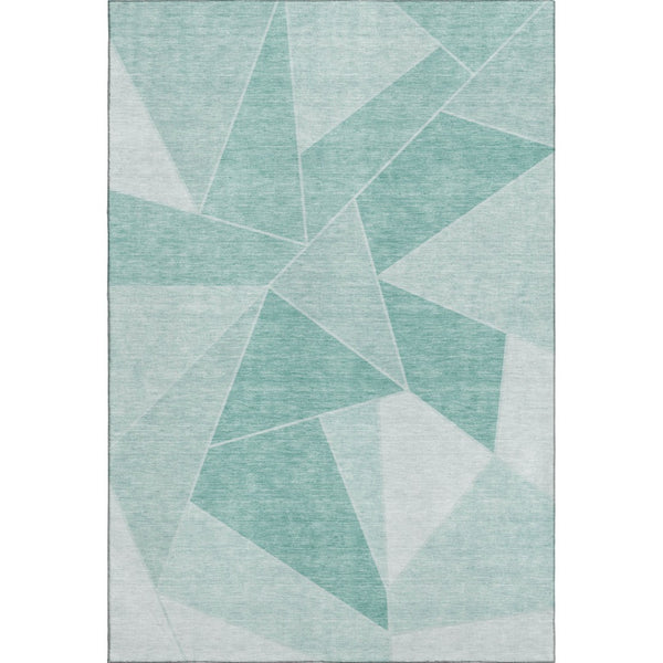 HomeRoots 8' X 10' Modern Teal and Ivory Geometric Area Rug - Washable, UV Protected, Stain Resistant Design 653336