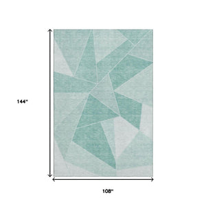 HomeRoots 9' X 12' Teal & Ivory Geometric Area Rug - Washable, UV-Protected, Stain-Resistant, Family-Friendly Design 653337