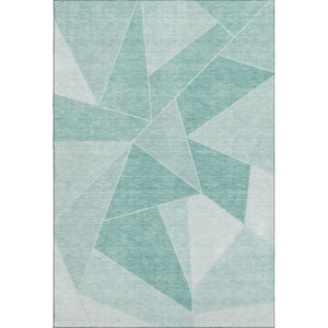 HomeRoots 9' X 12' Teal & Ivory Geometric Area Rug - Washable, UV-Protected, Stain-Resistant, Family-Friendly Design 653337