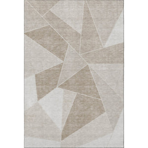 HomeRoots 5' X 8' Taupe & Ivory Geometric Area Rug – Washable, UV Protected, Stain Resistant for High-Traffic Use 653340