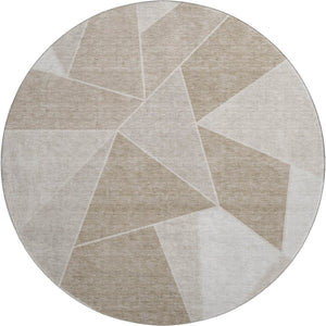 HomeRoots 8' Taupe and Ivory Geometric Round Rug - Durable, Washable, UV Protected for Modern Homes & Spaces 653341