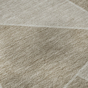 HomeRoots 8' Taupe and Ivory Geometric Round Rug - Durable, Washable, UV Protected for Modern Homes & Spaces 653341