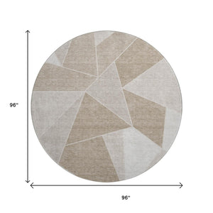 HomeRoots 8' Taupe and Ivory Geometric Round Rug - Durable, Washable, UV Protected for Modern Homes & Spaces 653341
