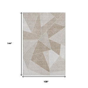 HomeRoots 9' X 12' Taupe & Ivory Geometric Area Rug - Washable, UV Protected, Stain Resistant for Modern Spaces 653343