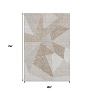 HomeRoots 10' X 14' Taupe & Ivory Geometric Area Rug - Durable, Washable, UV Protected for Modern Living Spaces 653344