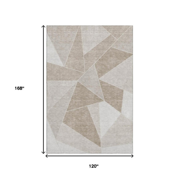 HomeRoots 10' X 14' Taupe & Ivory Geometric Area Rug - Durable, Washable, UV Protected for Modern Living Spaces 653344