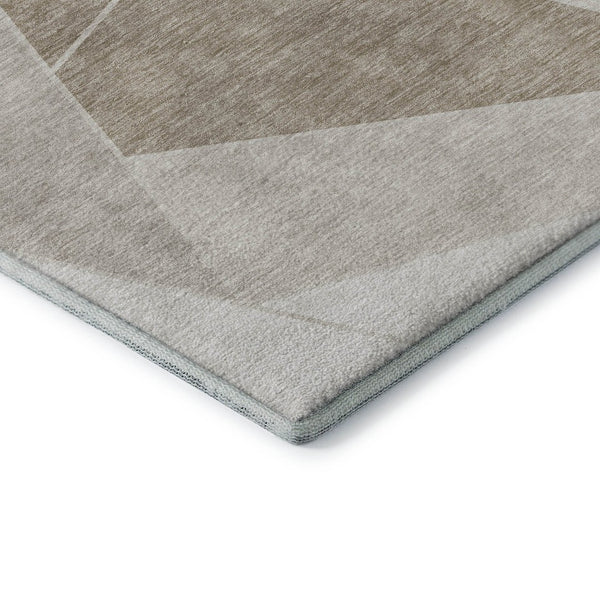 HomeRoots 10' X 14' Taupe & Ivory Geometric Area Rug - Durable, Washable, UV Protected for Modern Living Spaces 653344