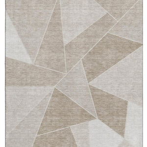 HomeRoots 10' X 14' Taupe & Ivory Geometric Area Rug - Durable, Washable, UV Protected for Modern Living Spaces 653344