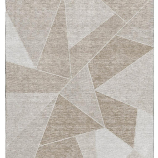 HomeRoots 10' X 14' Taupe & Ivory Geometric Area Rug - Durable, Washable, UV Protected for Modern Living Spaces 653344