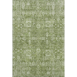 HomeRoots 5' Floral Washable Area Rug in Artichoke Green & Ivory - UV Protected, Stain Resistant, Durable Design 653346