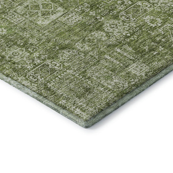 HomeRoots 5' Floral Washable Area Rug in Artichoke Green & Ivory - UV Protected, Stain Resistant, Durable Design 653346