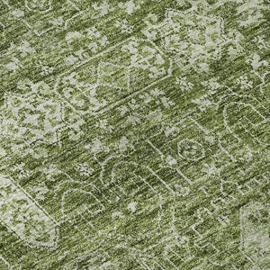 HomeRoots 5' Floral Washable Area Rug in Artichoke Green & Ivory - UV Protected, Stain Resistant, Durable Design 653346