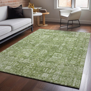 HomeRoots 8' X 10' Artichoke Green Floral Area Rug - Washable, UV Protected, Durable Design for High-Traffic Areas 653348