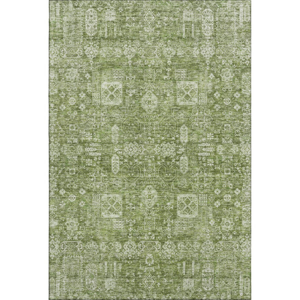 HomeRoots 8' X 10' Artichoke Green Floral Area Rug - Washable, UV Protected, Durable Design for High-Traffic Areas 653348
