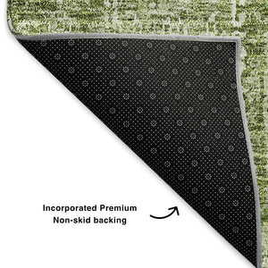 HomeRoots 8' X 10' Artichoke Green Floral Area Rug - Washable, UV Protected, Durable Design for High-Traffic Areas 653348