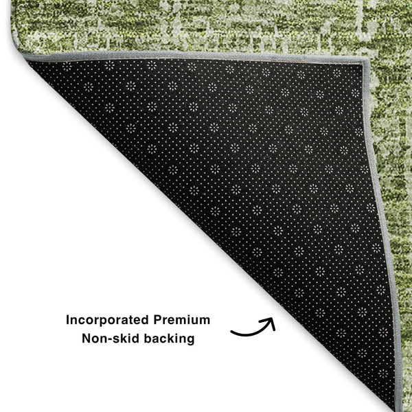 HomeRoots 8' X 10' Artichoke Green Floral Area Rug - Washable, UV Protected, Durable Design for High-Traffic Areas 653348