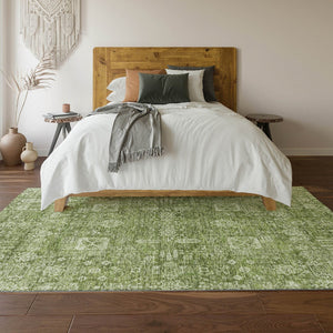 HomeRoots 8' X 10' Artichoke Green Floral Area Rug - Washable, UV Protected, Durable Design for High-Traffic Areas 653348