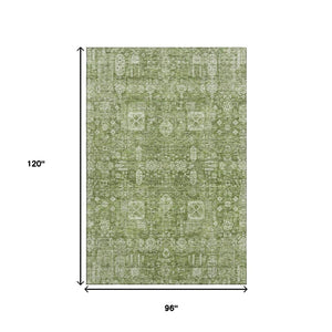 HomeRoots 8' X 10' Artichoke Green Floral Area Rug - Washable, UV Protected, Durable Design for High-Traffic Areas 653348
