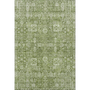 HomeRoots 8' X 10' Artichoke Green Floral Area Rug - Washable, UV Protected, Durable Design for High-Traffic Areas 653348