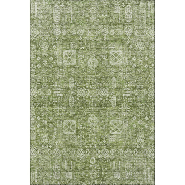 HomeRoots 8' X 10' Artichoke Green Floral Area Rug - Washable, UV Protected, Durable Design for High-Traffic Areas 653348