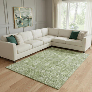 HomeRoots 10' X 14' Artichoke Green Floral Area Rug - Washable, Stain Resistant, UV Protected for Busy Homes 653350