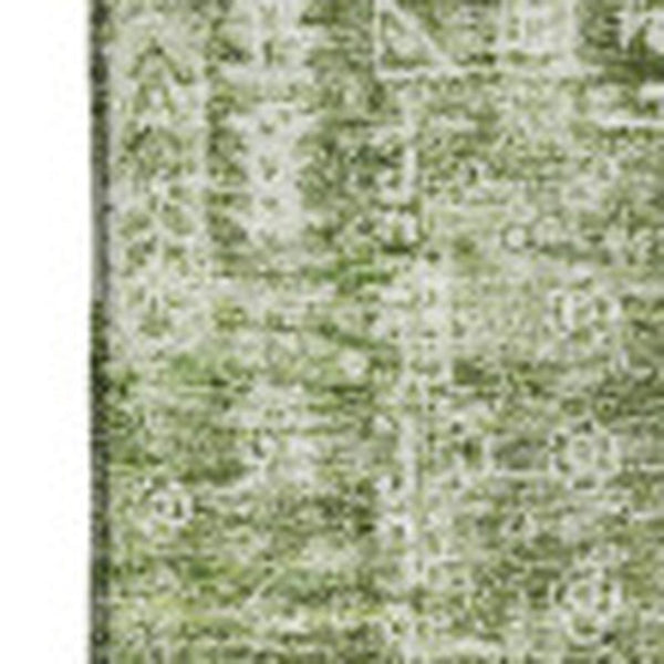HomeRoots 10' X 14' Artichoke Green Floral Area Rug - Washable, Stain Resistant, UV Protected for Busy Homes 653350