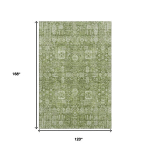 HomeRoots 10' X 14' Artichoke Green Floral Area Rug - Washable, Stain Resistant, UV Protected for Busy Homes 653350