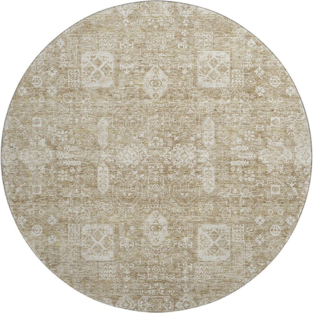 HomeRoots 8' Beige Floral Round Washable Rug - Stain-Resistant, UV Protected, Durable & Stylish for Homes! 653353