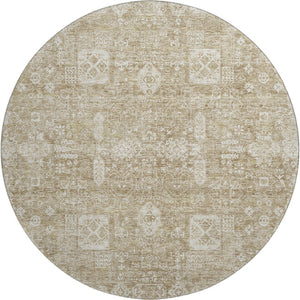 HomeRoots 8' Beige Floral Round Washable Rug - Stain-Resistant, UV Protected, Durable & Stylish for Homes! 653353