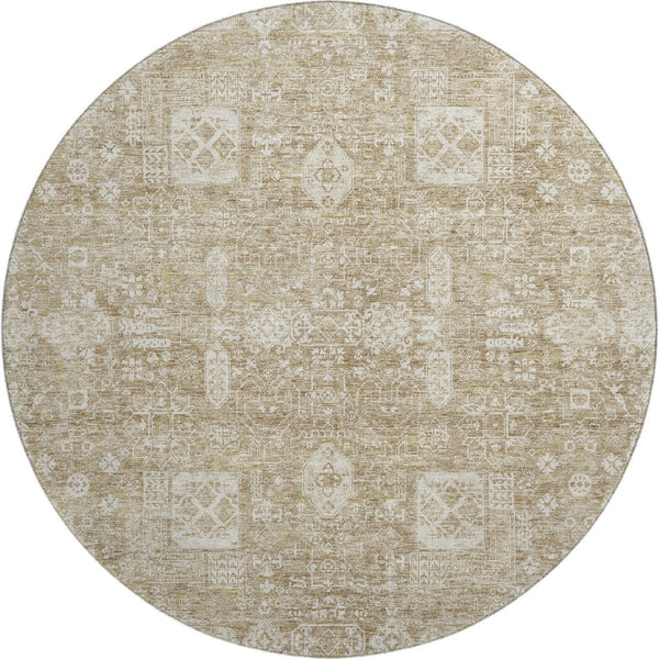 HomeRoots 8' Beige Floral Round Washable Rug - Stain-Resistant, UV Protected, Durable & Stylish for Homes! 653353