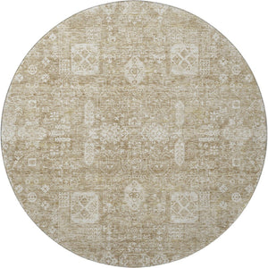 HomeRoots 8' Beige Floral Round Washable Rug - Stain-Resistant, UV Protected, Durable & Stylish for Homes! 653353