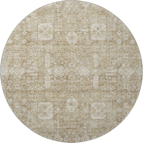HomeRoots 8' Beige Floral Round Washable Rug - Stain-Resistant, UV Protected, Durable & Stylish for Homes! 653353