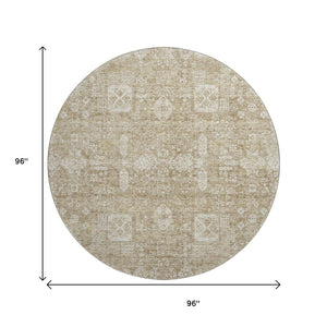 HomeRoots 8' Beige Floral Round Washable Rug - Stain-Resistant, UV Protected, Durable & Stylish for Homes! 653353