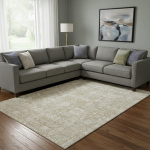 HomeRoots 8' X 10' Elegant Beige & Ivory Floral Area Rug - Washable, UV Protected, Perfect for Busy Homes! 653354