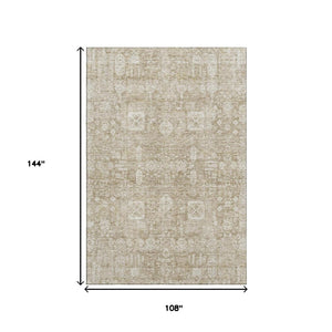 HomeRoots 9' X 12' Floral Area Rug - Beige & Ivory, Washable, Stain Resistant, UV Protected for Family Homes 653355