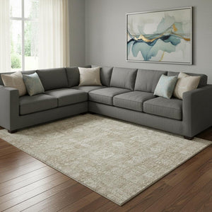 HomeRoots 9' X 12' Floral Area Rug - Beige & Ivory, Washable, Stain Resistant, UV Protected for Family Homes 653355