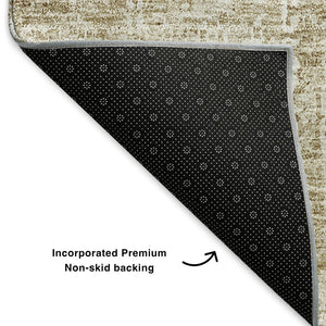 HomeRoots 9' X 12' Floral Area Rug - Beige & Ivory, Washable, Stain Resistant, UV Protected for Family Homes 653355