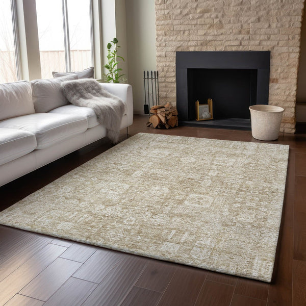 HomeRoots 9' X 12' Floral Area Rug - Beige & Ivory, Washable, Stain Resistant, UV Protected for Family Homes 653355