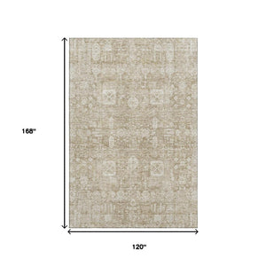 HomeRoots 10' Beige & Ivory Floral Washable Area Rug - UV Protection, Stain Resistant, Perfect for Family Spaces! 653356